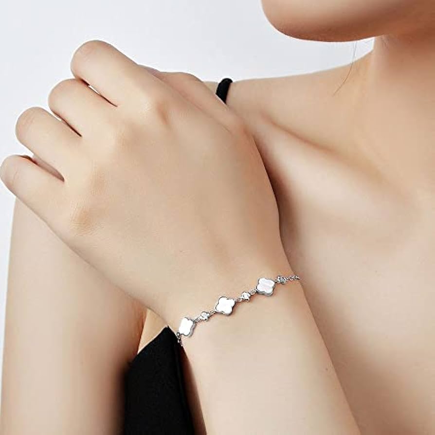 silver シェル ブレスレット クローバー 四葉 Amazon.co.jp: 母の日ギフトレディースS925シルバーブレスレット
